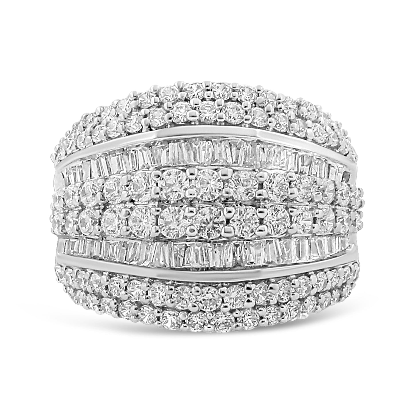 .925 Sterling Silver 2.00 Cttw Round and Baguette-Cut Diamond Cluster Ring (H-I Color, I1-I2 Clarity) - Size 7