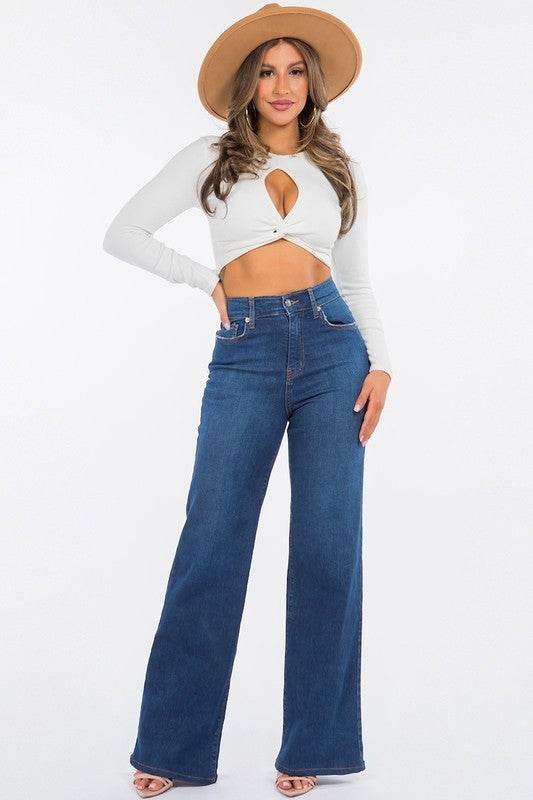 Olivia Wide Leg Jean in Dark Blue