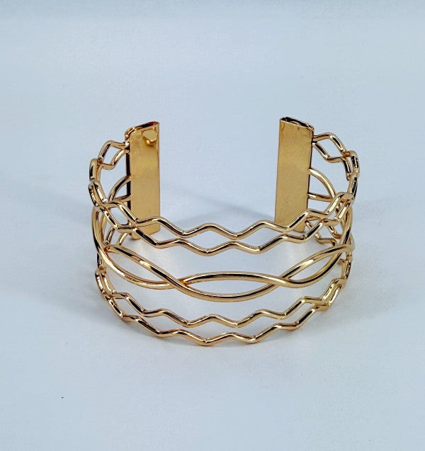 Gold Finish Twisted Layered Adjustable Cuff Bracel