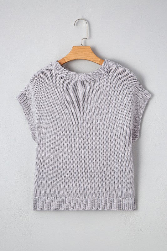 Solid Bow Applique Cap Sleeve Sweater