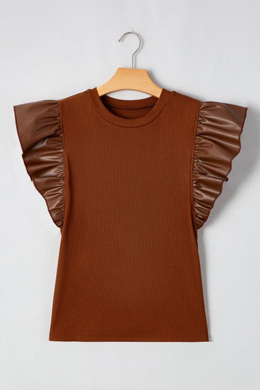 Macy Leather Ruffle Sleeve Blouse