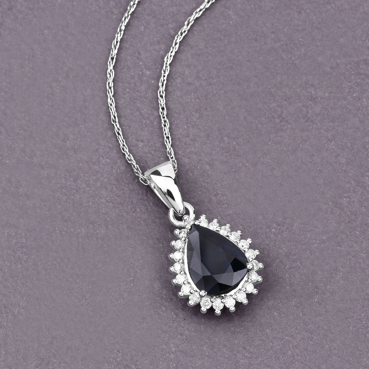 2.09 Carat Genuine Blue Sapphire and White Diamond 14K White Gold Pendant