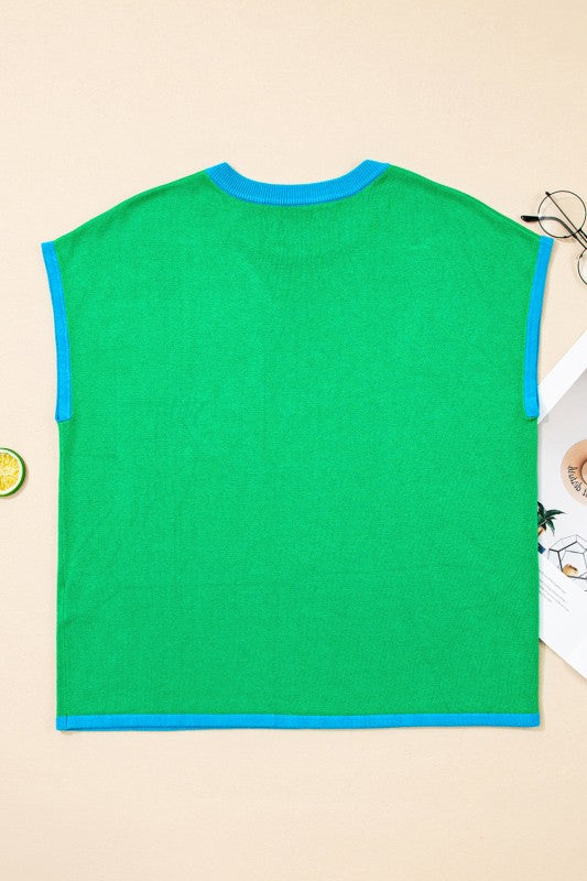 Contrast Trim Crewneck Short Sleeve Sweater