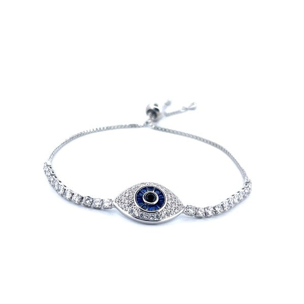 Sterling Silver Evil Eye Tennis Bracelet with Blue