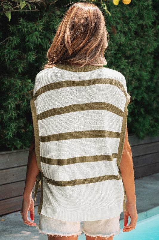 Scarlett Stripe Tie Open Side Sweater Knitted Top