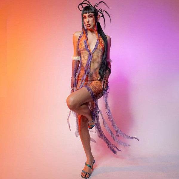 Women Abstract Sexy Mesh Dress