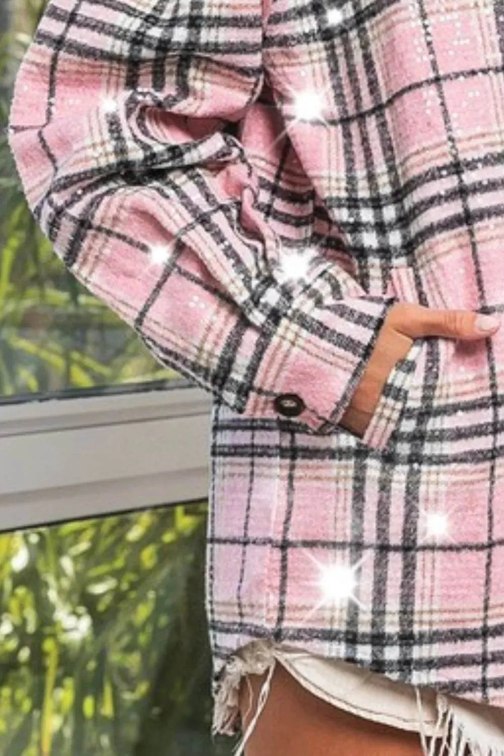 BiBi Allover Clear Sequins Vintage Plaid Jacket