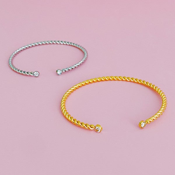 Slim And Cabled Open Bangle Bracelet