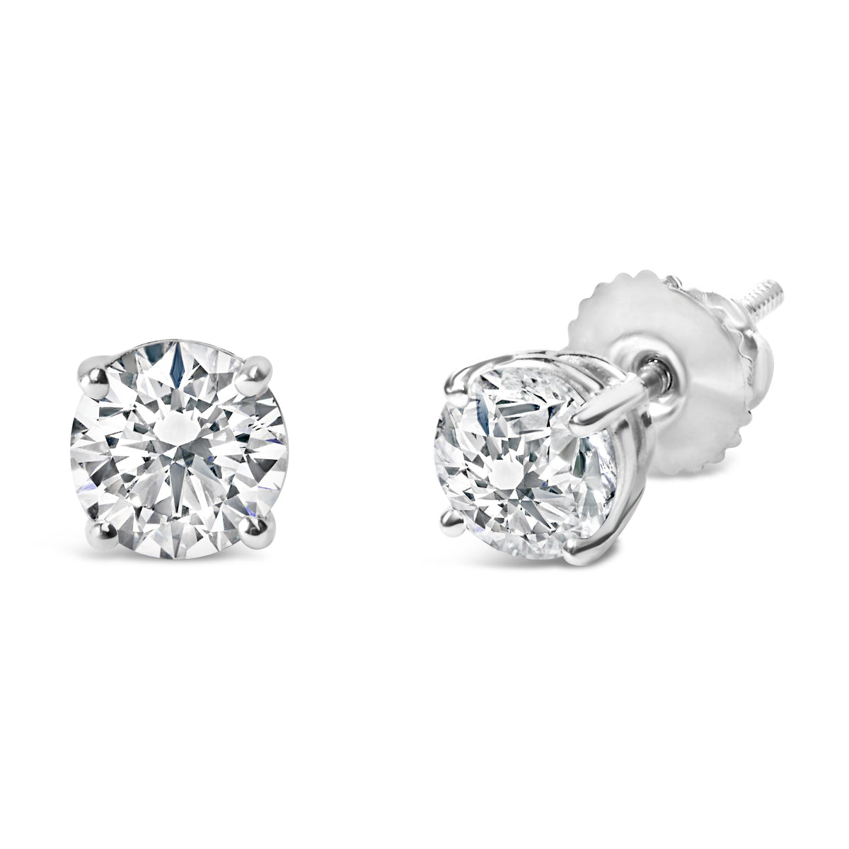 14K White Gold 1.0 Cttw Round Brilliant Cut Lab Grown White Diamond 4-Prong Classic Solitaire Stud Earrings (F-G Color, VS1-VS2 Clarity)