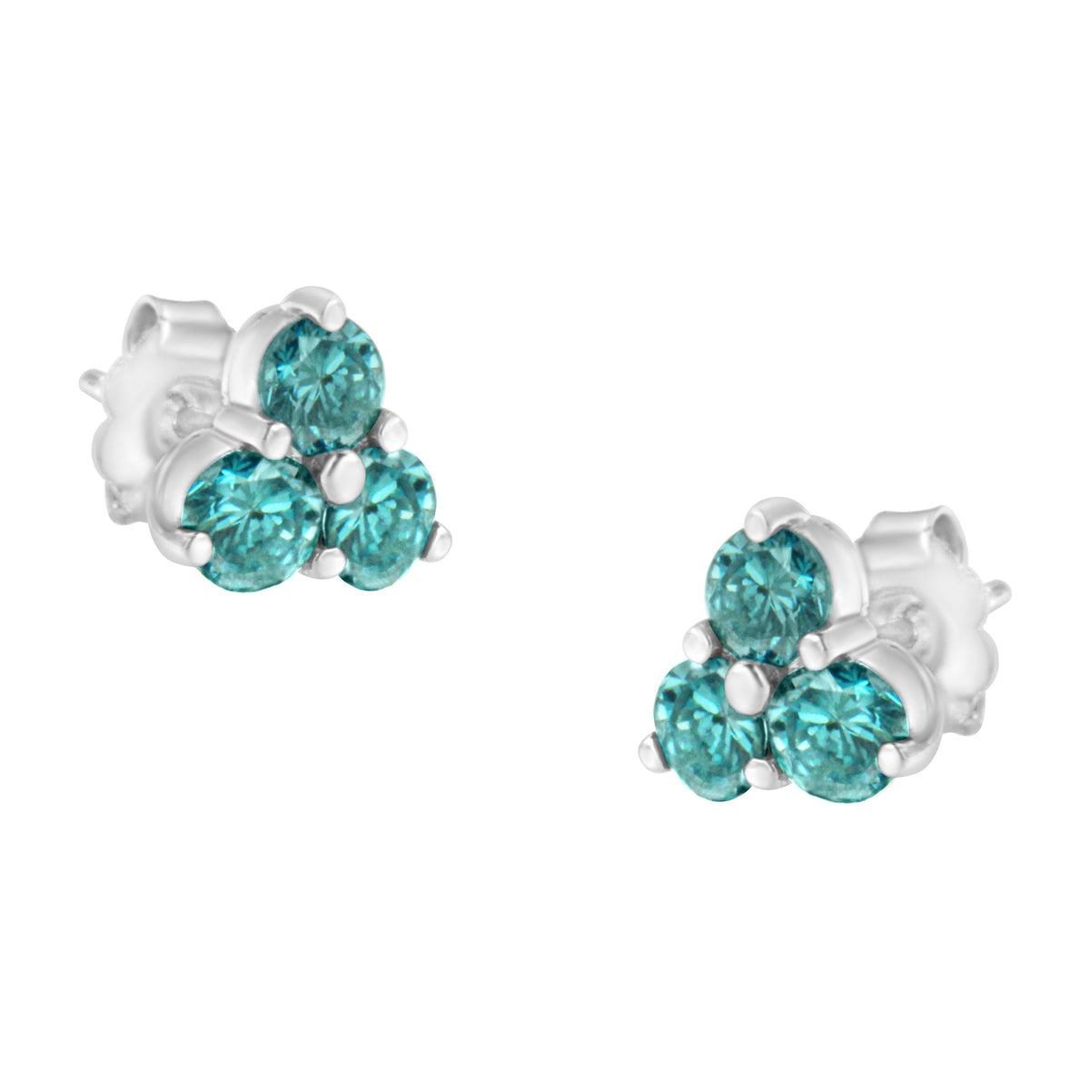 14KT White Gold Treated Blue Diamond Trio Stud Earrings (1 1/3 cttw, Blue)