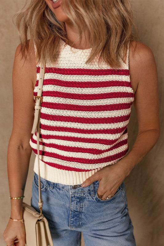 Robin Textured Knit Ribbed Hem Sweater Tank Top
