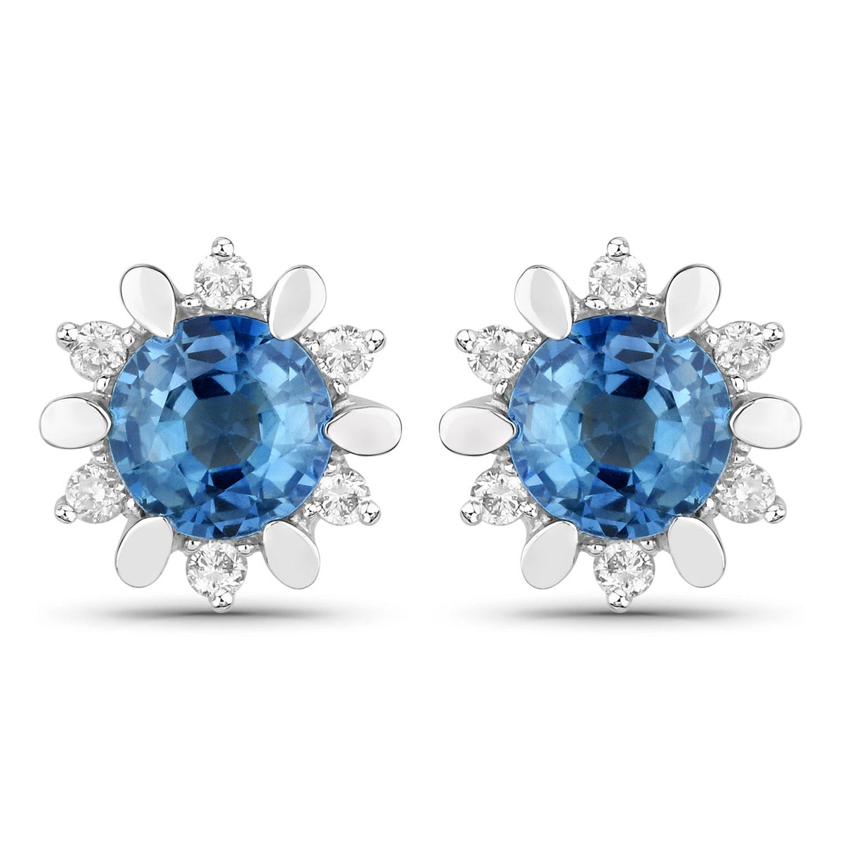 1.87 Carat Genuine Blue Sapphire and White Diamond 14K White Gold Earrings
