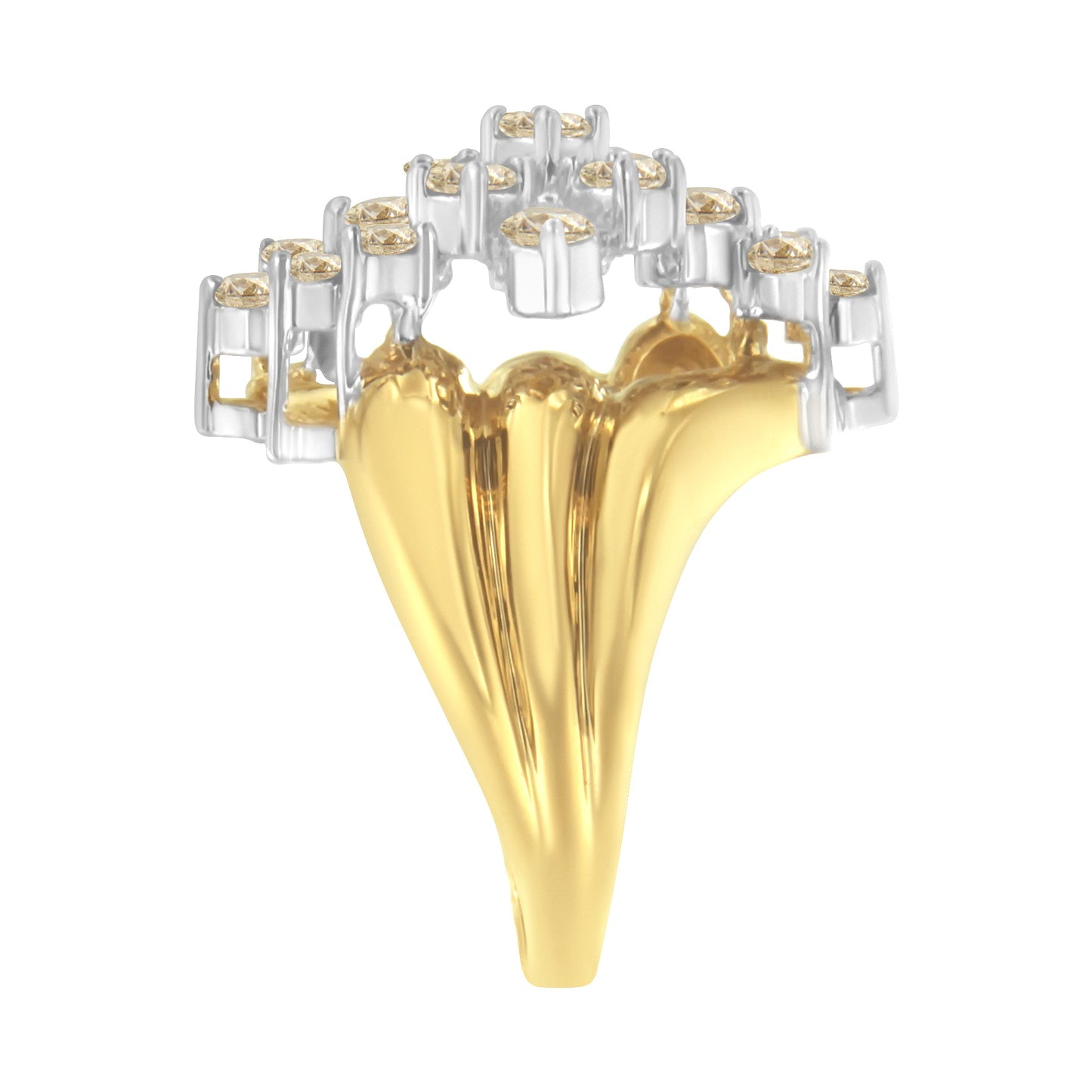 10K Yellow Gold 1 1/2 Cttw Diamond Cluster Tapered Shank Cocktail Ring Cocktail Ring (I-J Color, I1-I2 Clarity) - Ring Size 7
