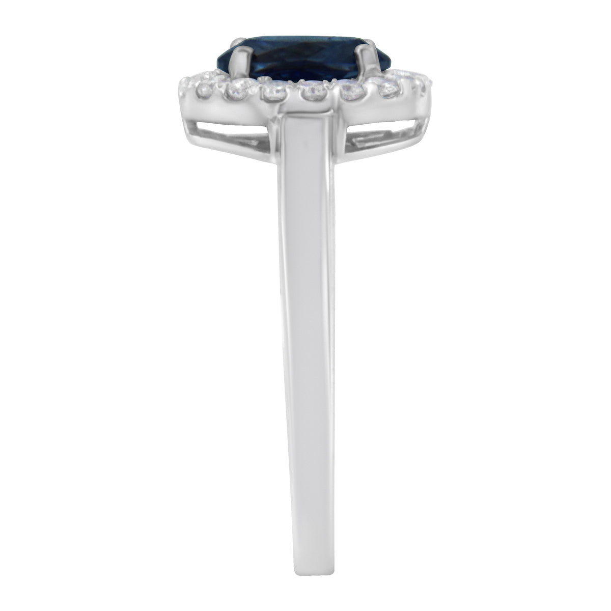 10K White Gold 1/5 Cttw Round Diamond and Prong Set 7MM Created Blue Sapphire Halo Cocktail Ring (H-I Color, I1-I2 Clarity) - Size 7