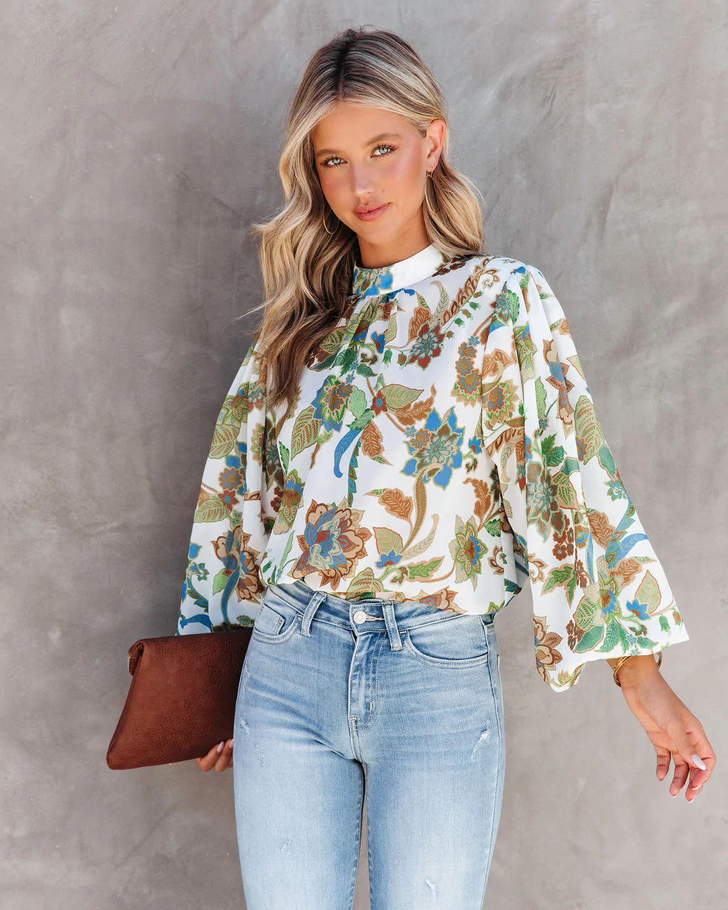 Women Summer Vacation New Women Printed Collar Lantern Sleeve Long Sleeve Shirts