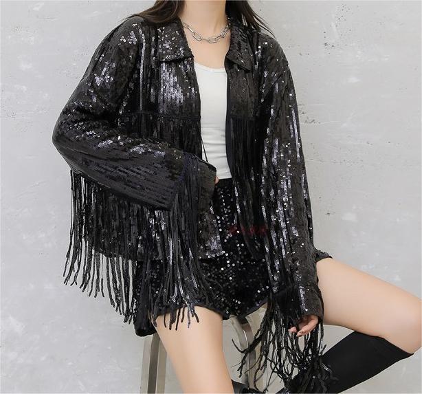 Women Tassel Sequin Jacket Autumn Winter Streewear