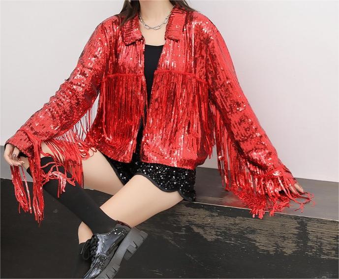 Women Tassel Sequin Jacket Autumn Winter Streewear