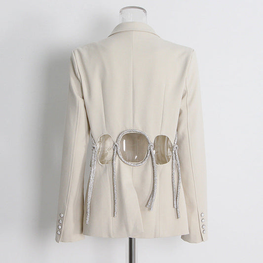 Small Waist Tight Slimming Blazer Hollowed out Cropped Outfit Design Slim Fit Coat for Women