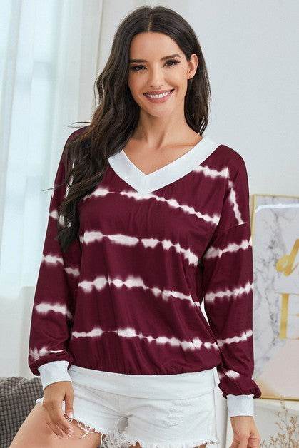 V Neck Striped Long Sleeve Top