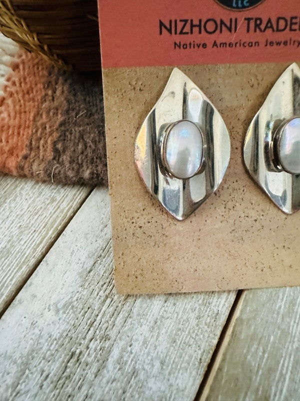 Navajo Freshwater Pearl & Sterling Silver Post Ear