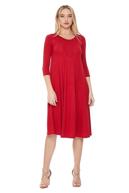 Solid jersey knit a-line dress