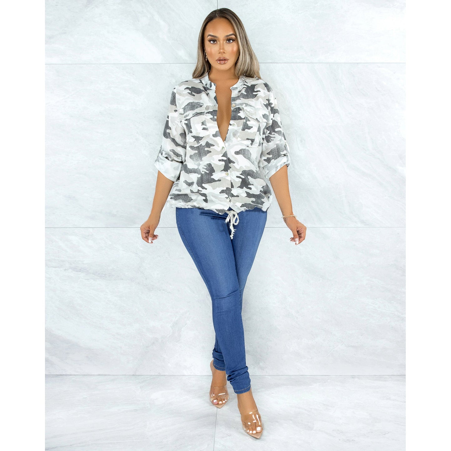 Casual Denim Women Wear Camouflage Top