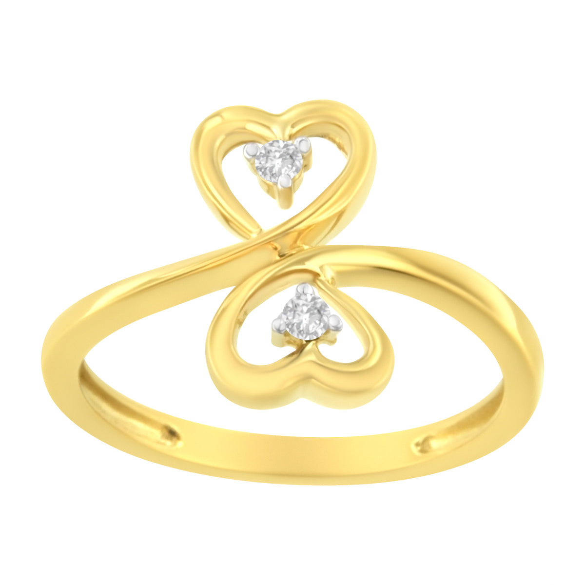 14KT Yellow Gold 1/20 ctw. Dual Heart Diamond Ring (K-L, I1-I2) - Size 7