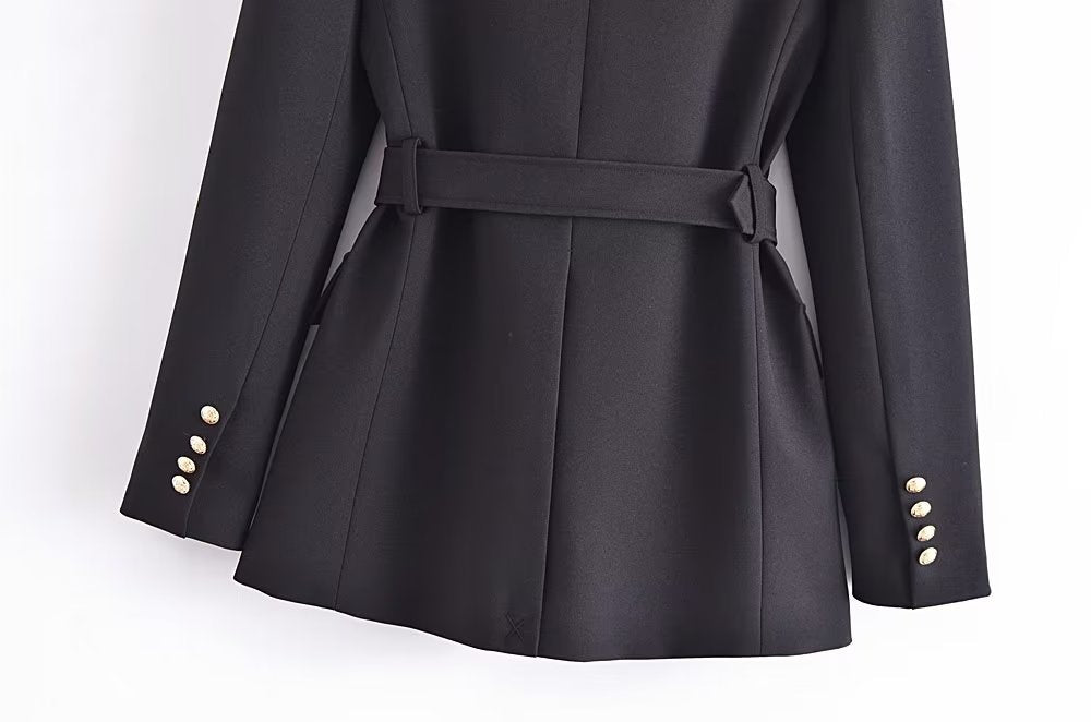Fall Women Clothing with Belt Button Decoration Slim Fit Figure Flattering Blazer