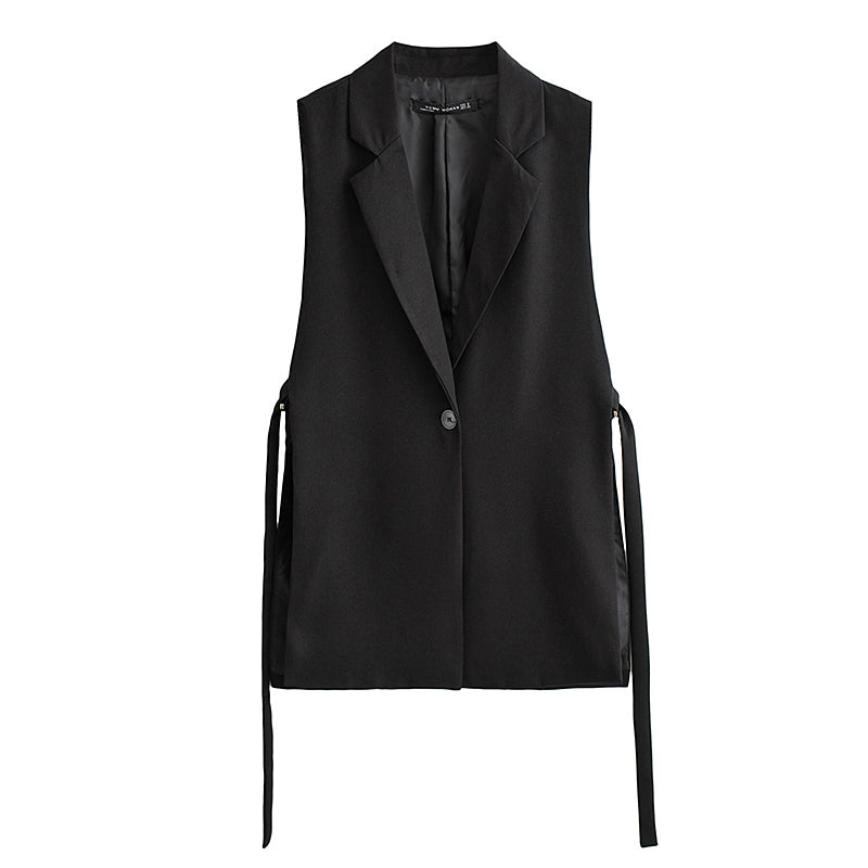Summer Wind Women Black Slit Vest Casual Office Vest