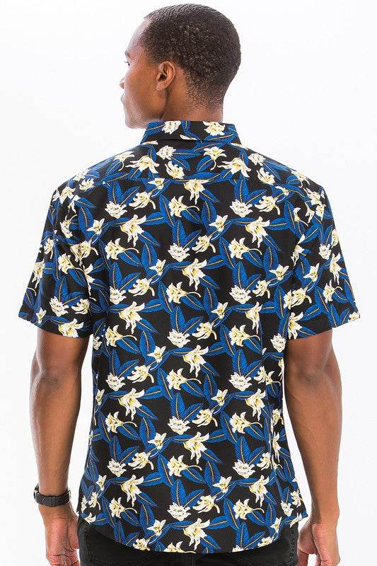 Weiv Mens Print Hawaiian Button Down Shirt