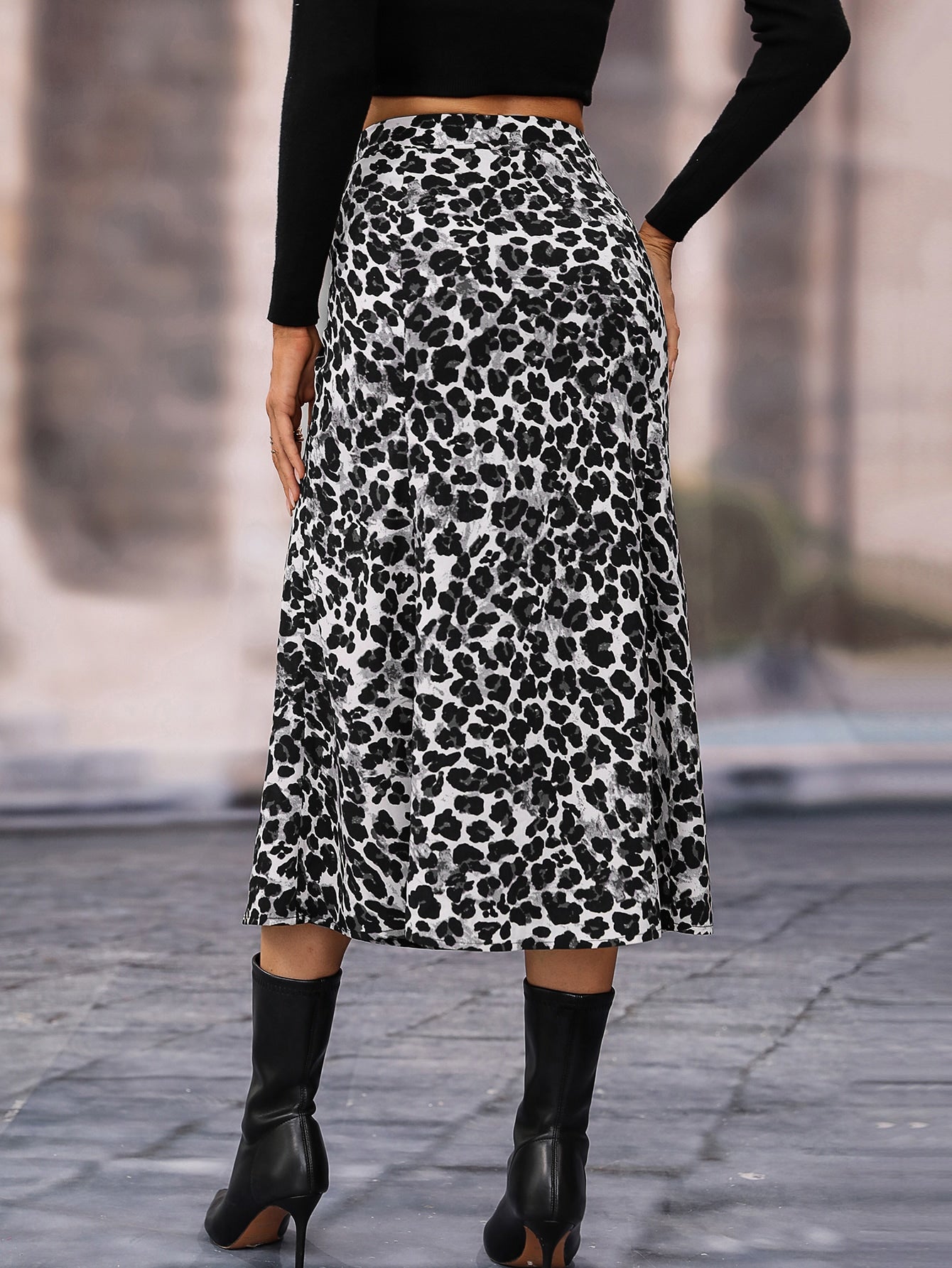 Women Summer Leopard Print High Waist Elegant A Line Skirt