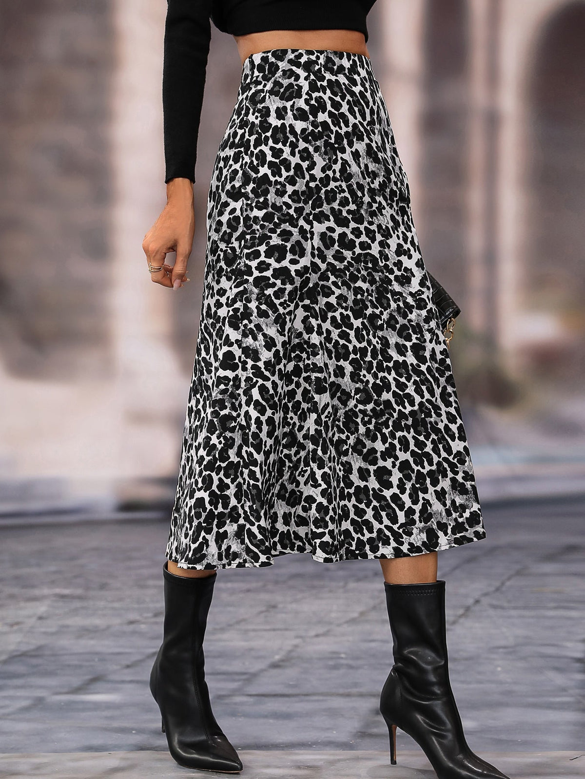 Women Summer Leopard Print High Waist Elegant A Line Skirt
