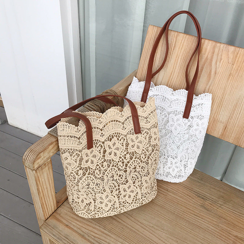 Bucket Shoulder Bag for Women | Lace Summer Korean Lace Elegant Women Tote & Shopping Female Bags (Lady Handbag & Female Beach Bag)