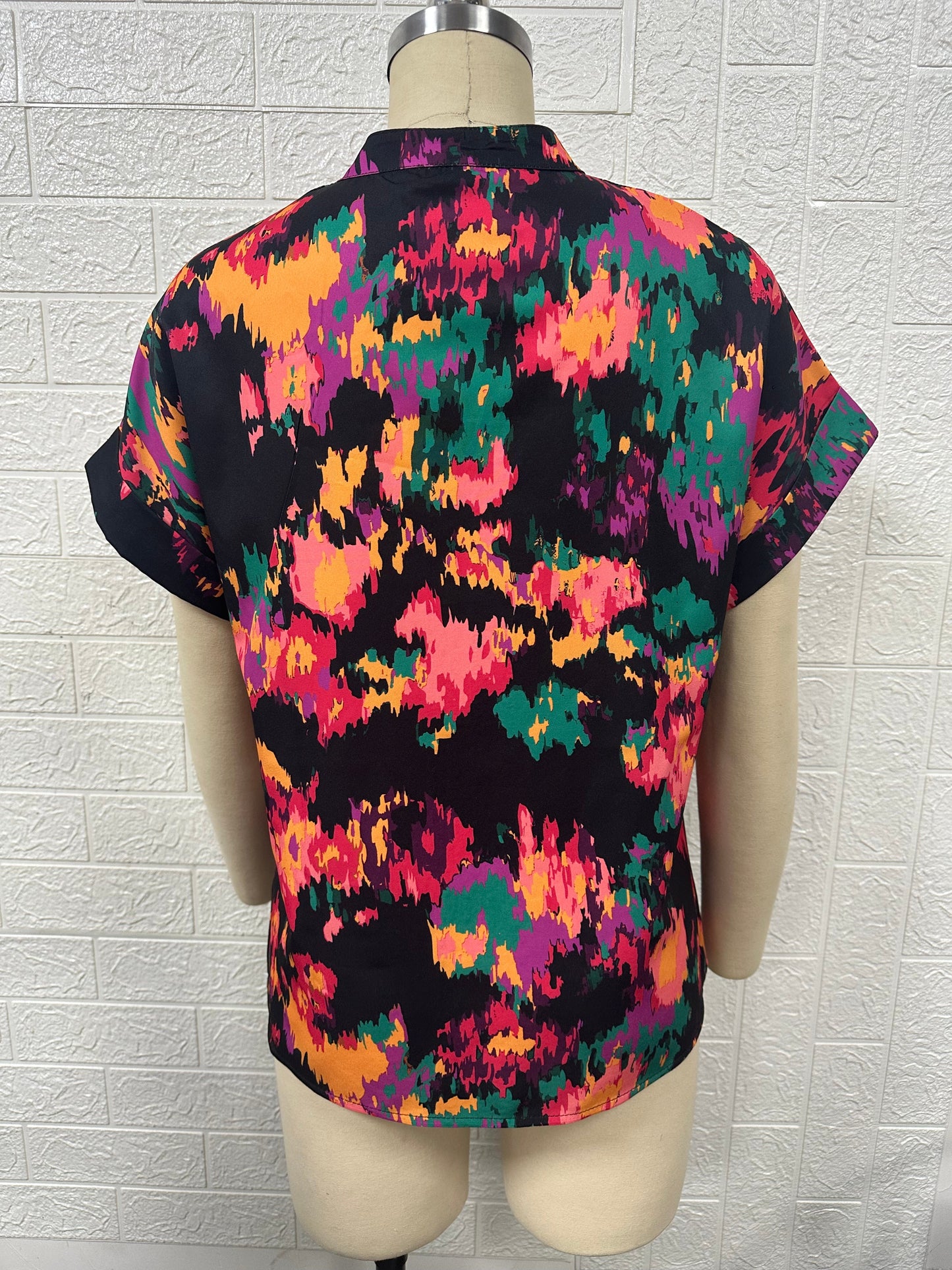 Women Clothing Summer Painted Color Printing V neck Short Sleeve Women Top