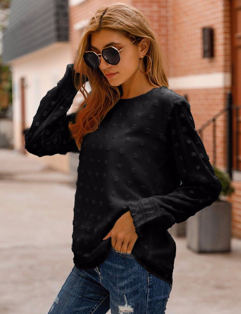 Arrival round Neck Jacquard Chiffon Shirt Loose Women Commuting Wear Autumn Long Sleeved Top
