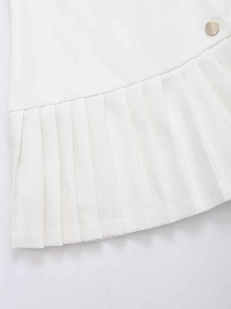 Spring Women Clothing High Waist Button Decoration Pleated Mini Skirt Women