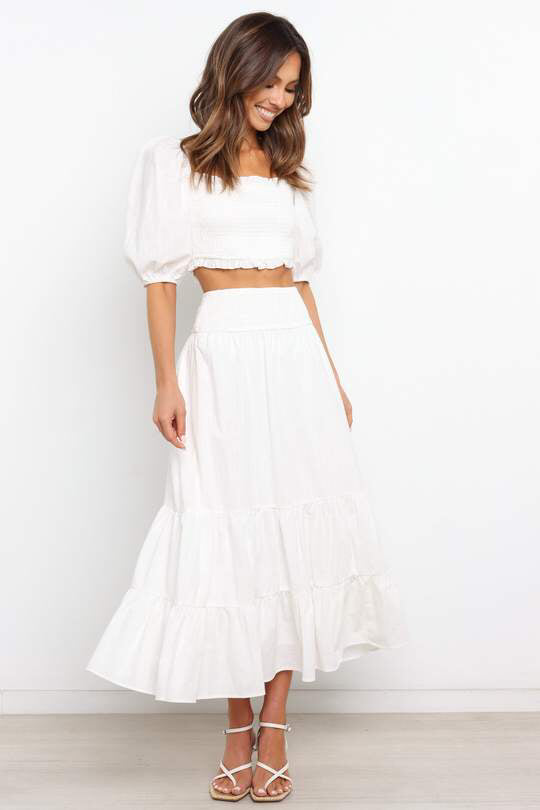 Spring Summer Solid Color Pleated Stitching Elastic High Waist Sheath Skirt