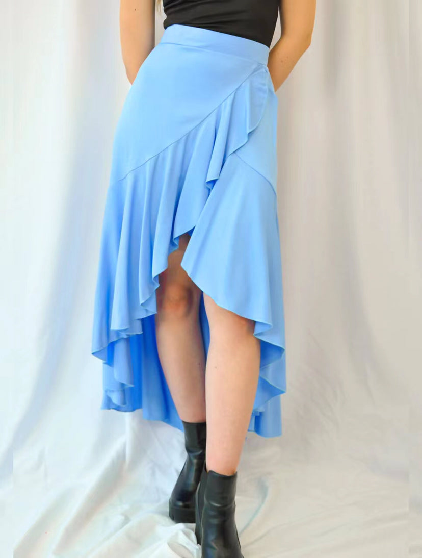 Solid Color Stitching Draping Dovetail Elastic High Waist Casual All Matching Women Wear Skirt