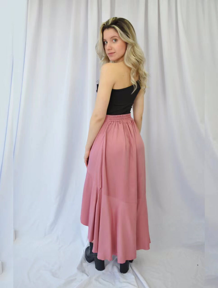 Solid Color Stitching Draping Dovetail Elastic High Waist Casual All Matching Women Wear Skirt