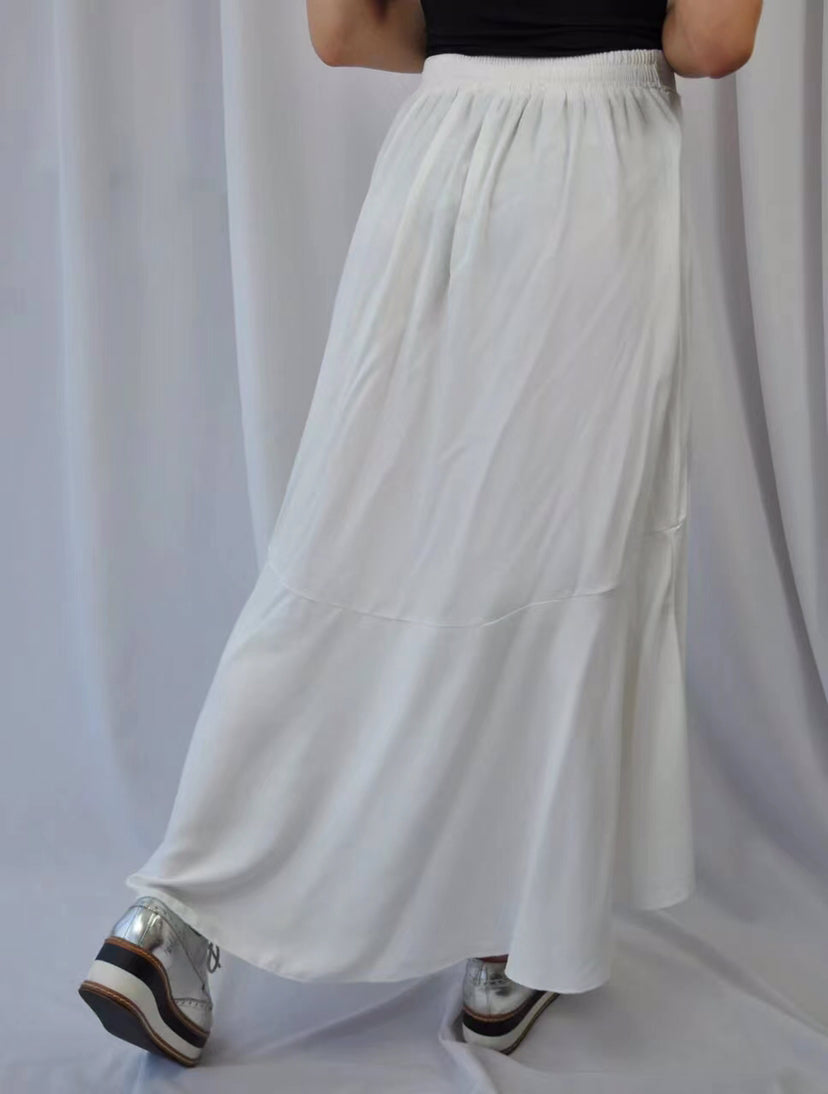 Solid Color Stitching Draping Dovetail Elastic High Waist Casual All Matching Women Wear Skirt