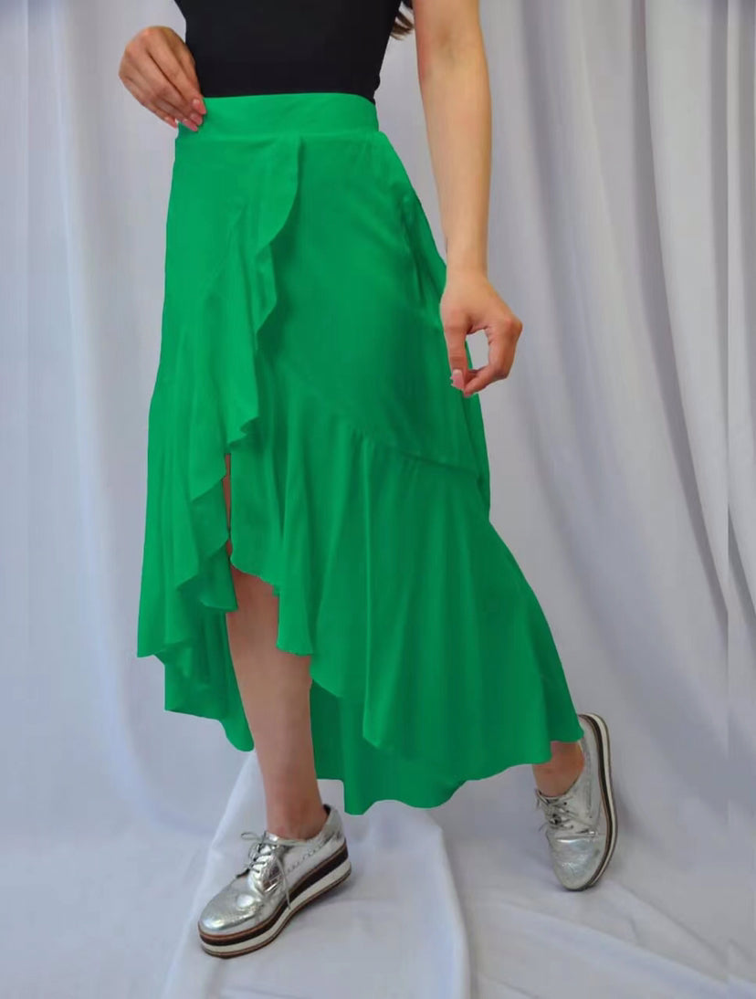 Solid Color Stitching Draping Dovetail Elastic High Waist Casual All Matching Women Wear Skirt