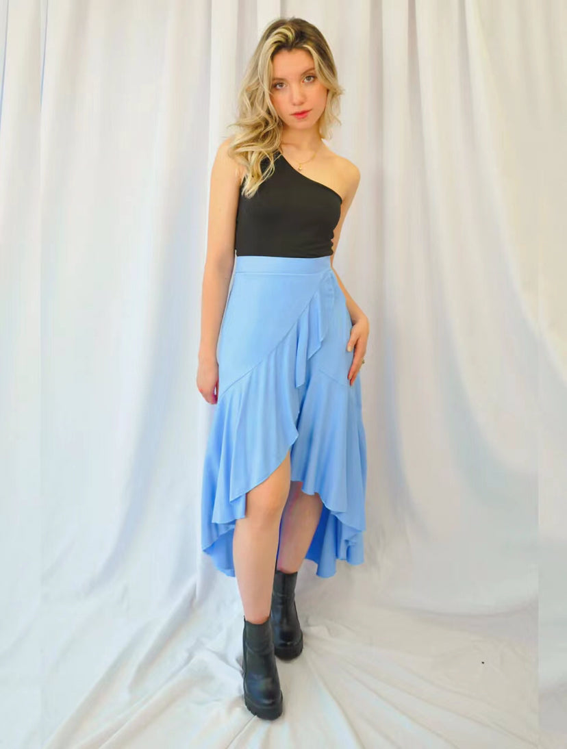 Solid Color Stitching Draping Dovetail Elastic High Waist Casual All Matching Women Wear Skirt