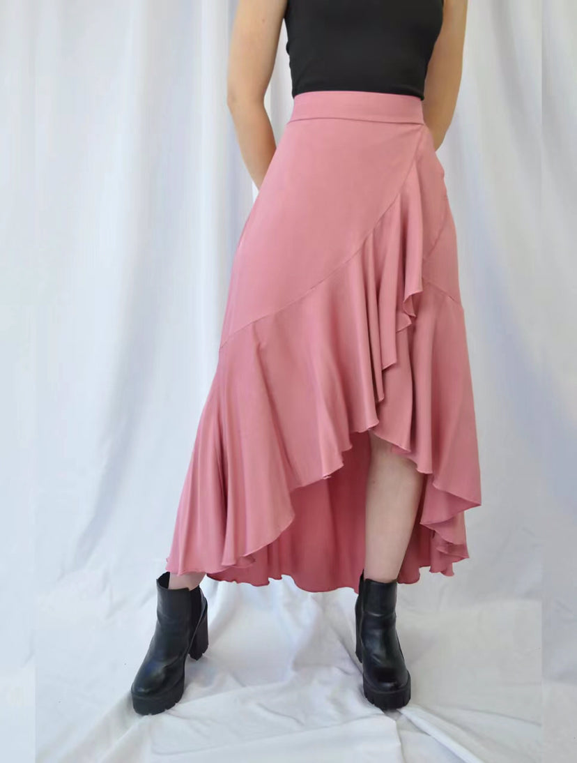 Solid Color Stitching Draping Dovetail Elastic High Waist Casual All Matching Women Wear Skirt