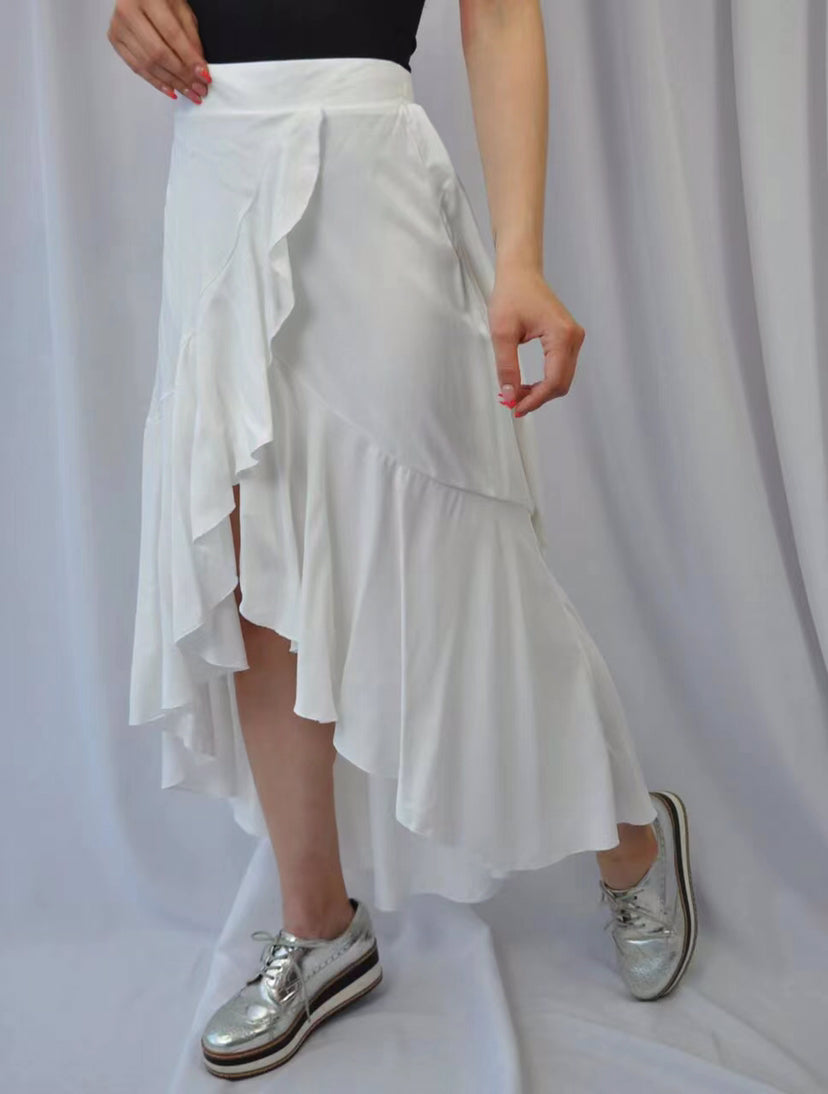 Solid Color Stitching Draping Dovetail Elastic High Waist Casual All Matching Women Wear Skirt