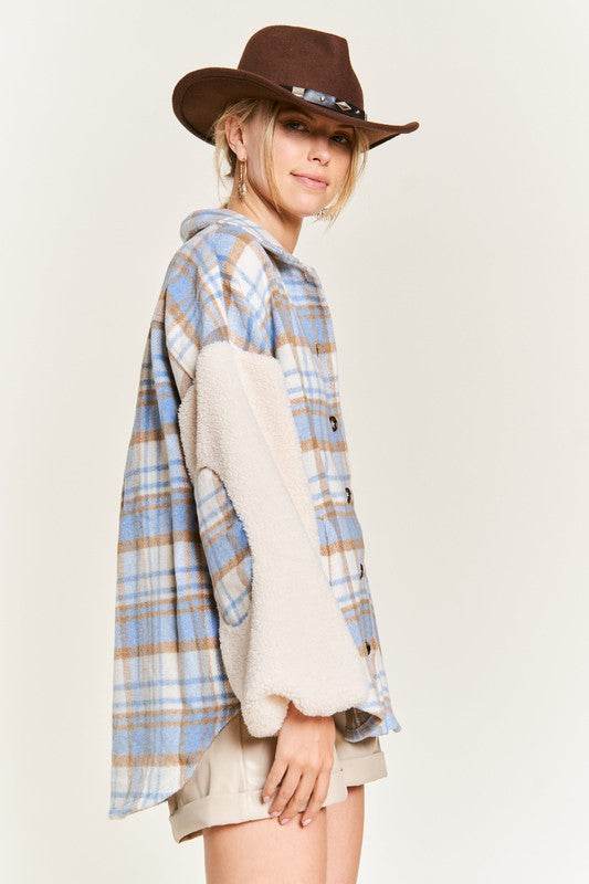 Multi plaid fuzzy sleeve jacket JJO1023