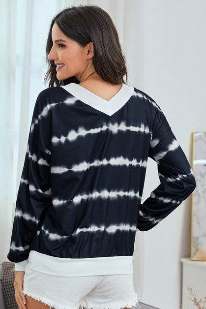 V Neck Striped Long Sleeve Top