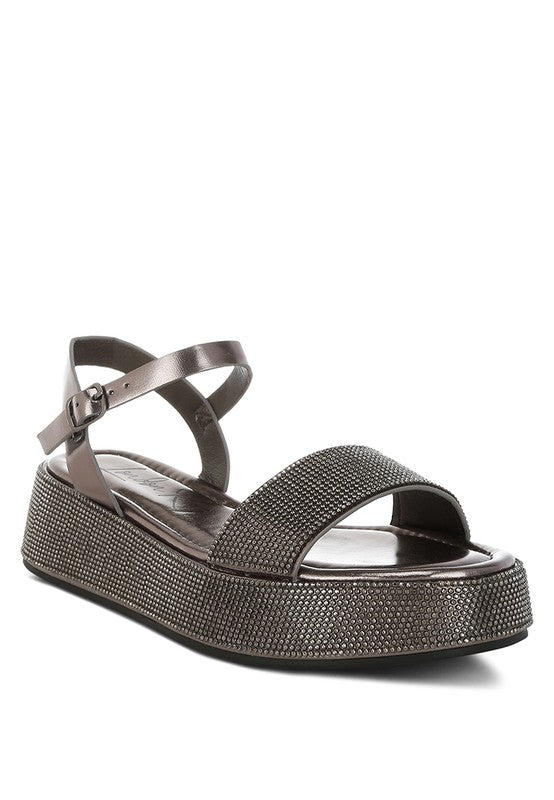 Nensis Rhinestone Embellished Flatform Sandals