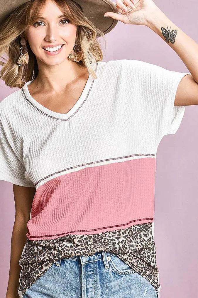 BiBi Colr Block Waffle Knit Top