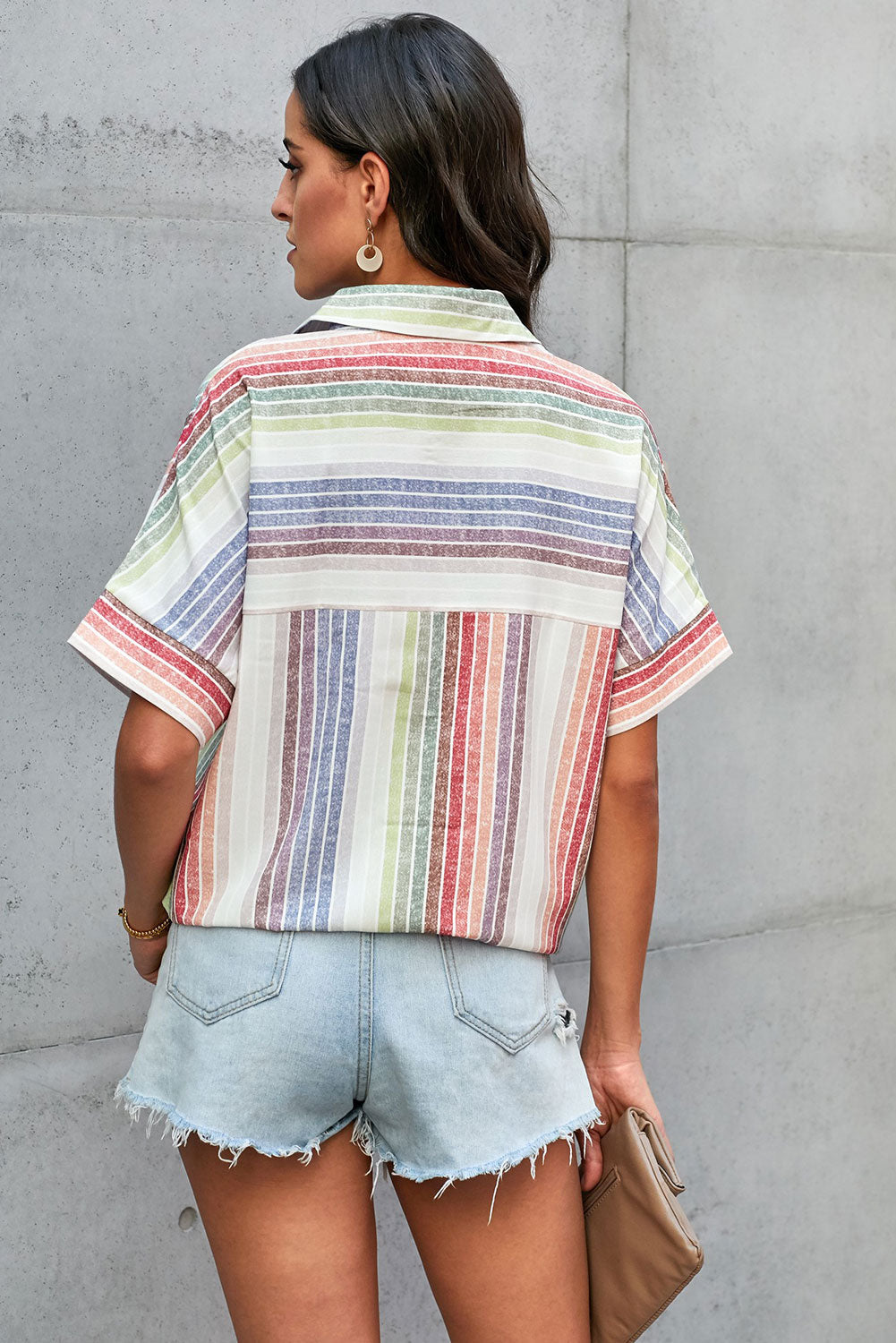 Orange Happier With You Striped Button Top