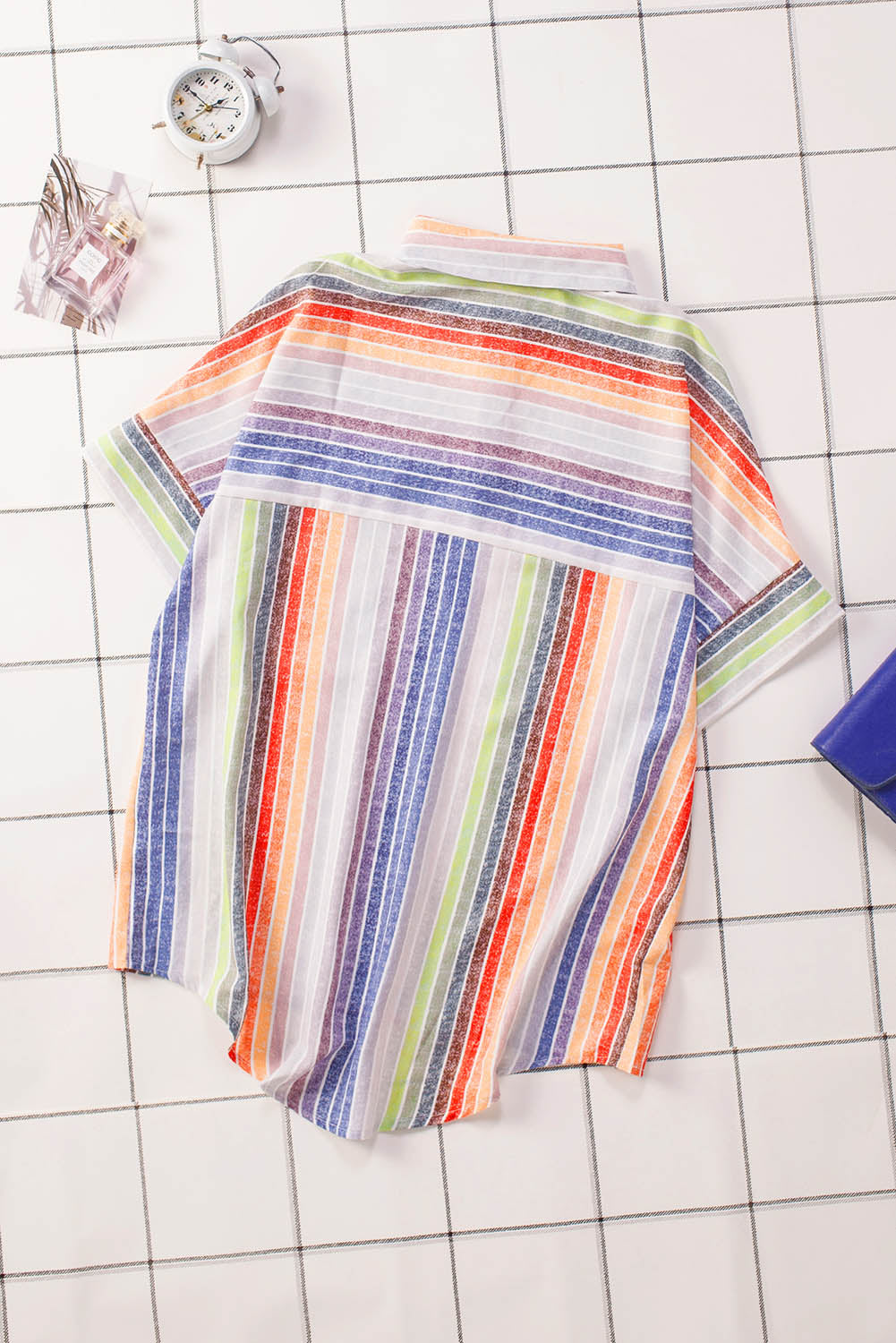 Orange Happier With You Striped Button Top